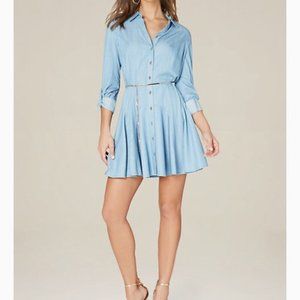 Bebe Lucy Godet belted chambray dress XS